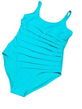 Roots One Piece Swimsuit Size 10 Scoop Neck Ruched Front Turquoise Blue NWT Swim
